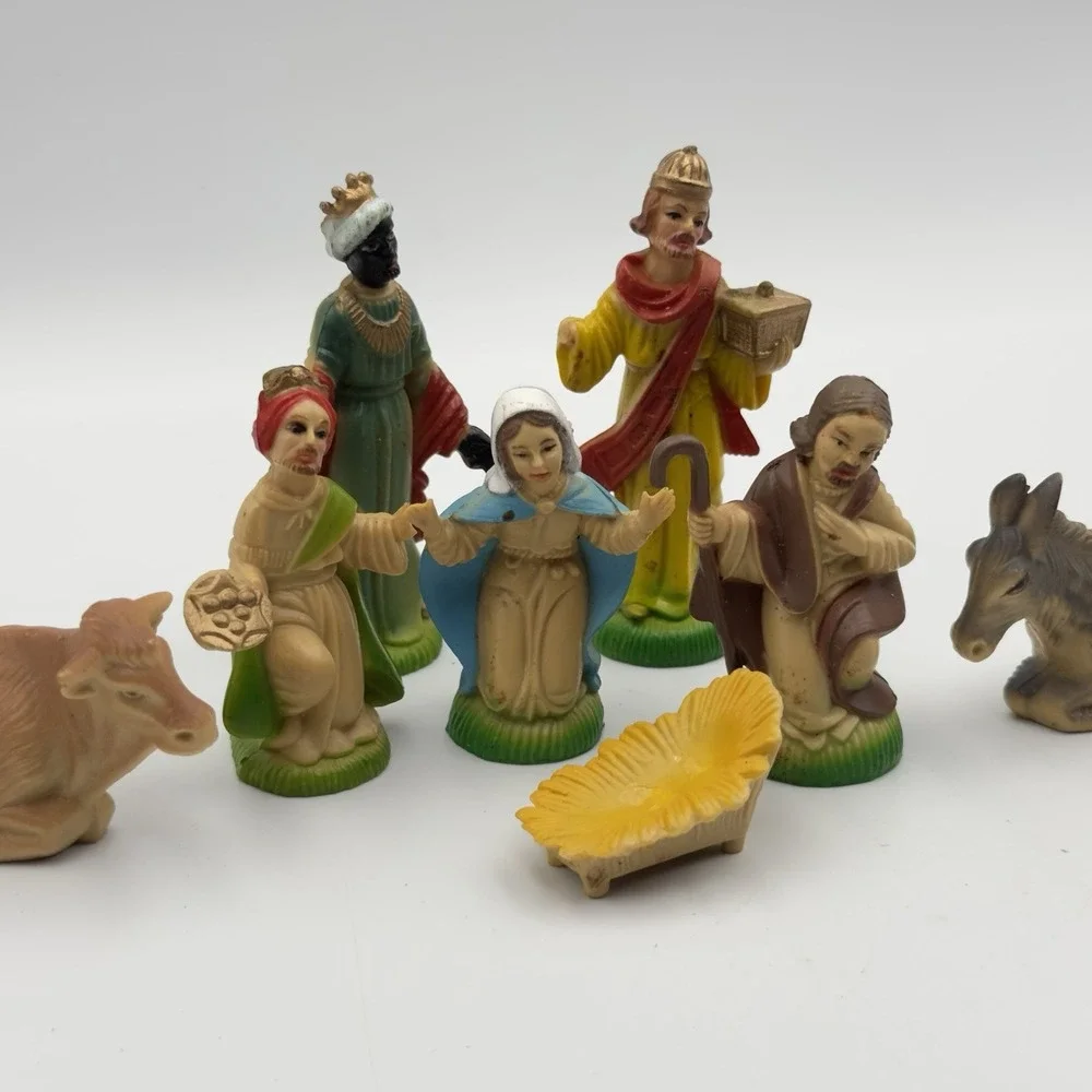 Vintage Christmas Small Nativity Set Hong Kong Hard Plastic Nativity Holy Family